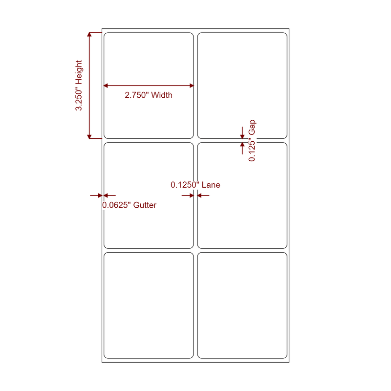 2.75" x 3.25" Inkjet Label Rolls | 2-Up | Fits Epson ColorWorks, VIPColor & Primera - Label Diagram