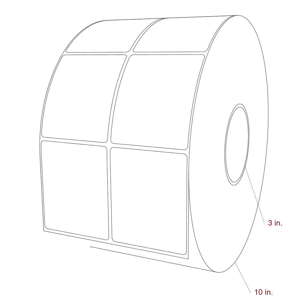 2.75 Inch x 3.25 Inch Rectangle Inkjet Label Roll - 3 Inch Core - 10 Inch Roll OD - 2Up - 3D Perspective