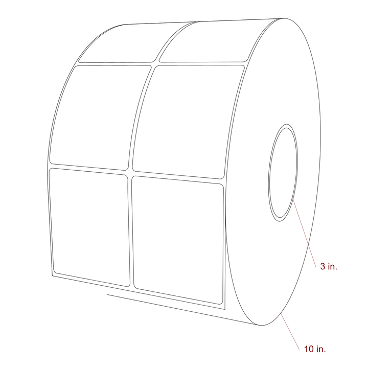 2.75 Inch x 3.25 Inch Rectangle Inkjet Label Roll - 3 Inch Core - 10 Inch Roll OD - 2Up - 3D Perspective