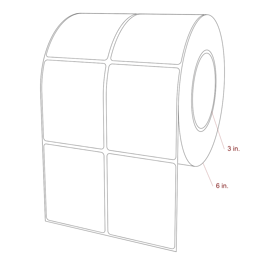 2.75 Inch x 3.25 Inch Rectangle Inkjet Label Roll - 3 Inch Core - 6 Inch Roll OD - 2Up - 3D Perspective