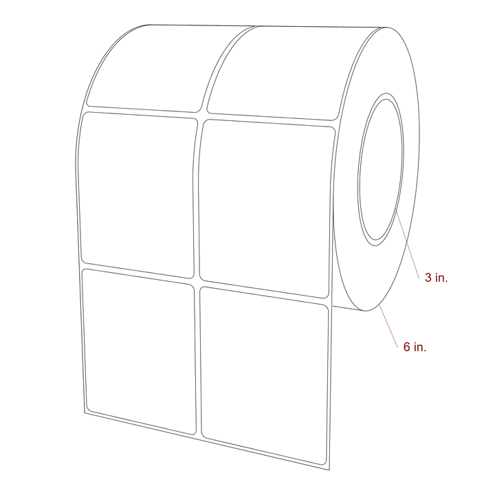 2.75 Inch x 3.25 Inch Rectangle Inkjet Label Roll - 3 Inch Core - 6 Inch Roll OD - 2Up - 3D Perspective