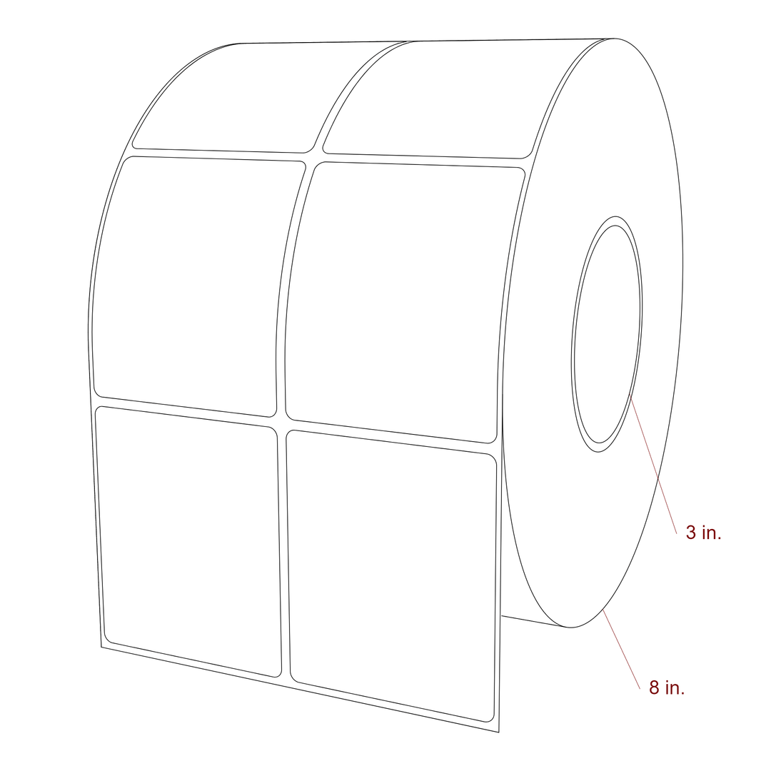 2.75 Inch x 3.25 Inch Rectangle Inkjet Label Roll - 3 Inch Core - 8 Inch Roll OD - 2Up - 3D Perspective