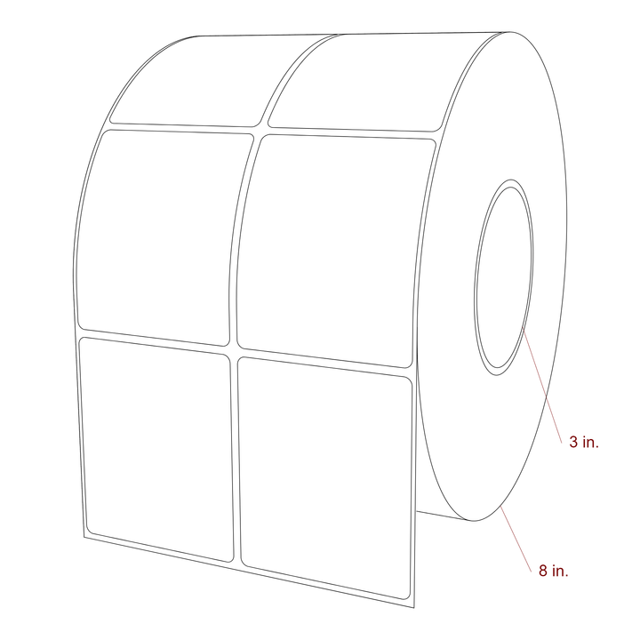 2.75 Inch x 3.25 Inch Rectangle Inkjet Label Roll - 3 Inch Core - 8 Inch Roll OD - 2Up - 3D Perspective