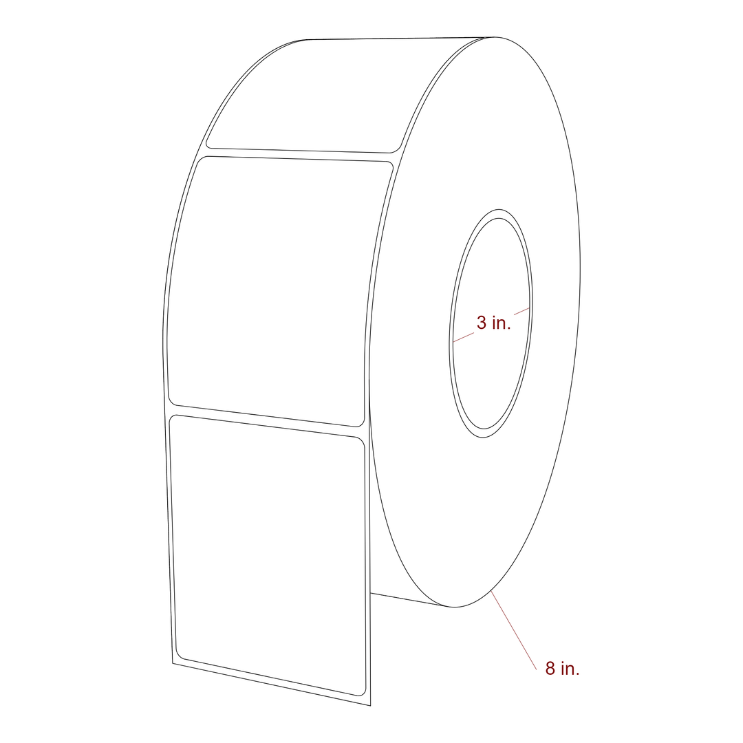 2.75 Inch x 3.25 Inch Rectangle Inkjet Label Roll - 3 Inch Core - 8 Inch Roll OD - 3D Perspective