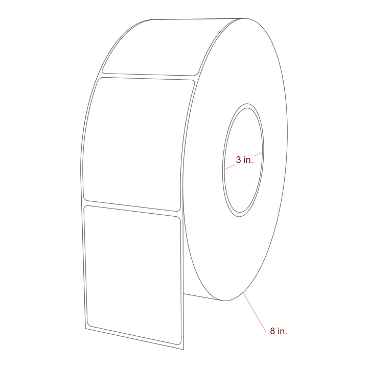 2.75 Inch x 3.25 Inch Rectangle Inkjet Label Roll - 3 Inch Core - 8 Inch Roll OD - 3D Perspective
