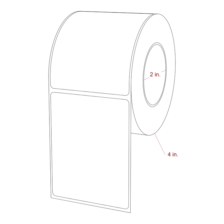 2.75 Inch x 3.5 Inch Rectangle Inkjet Label Roll - 2 Inch Core - 4 Inch Roll OD - 3D Perspective