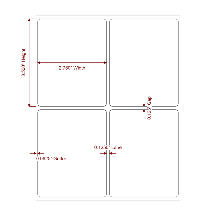 2.75 Inch x 3.5 Inch Rectangle Inkjet Label Roll - 2Up - 2D Drawing