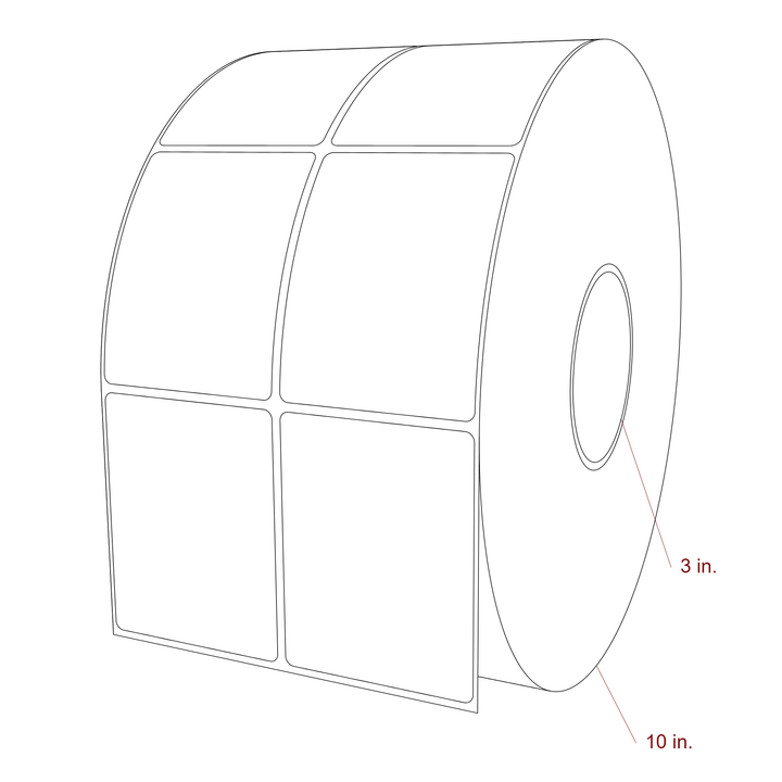 2.75 Inch x 3.5 Inch Rectangle Inkjet Label Roll - 3 Inch Core - 10 Inch Roll OD - 2Up - 3D Perspective