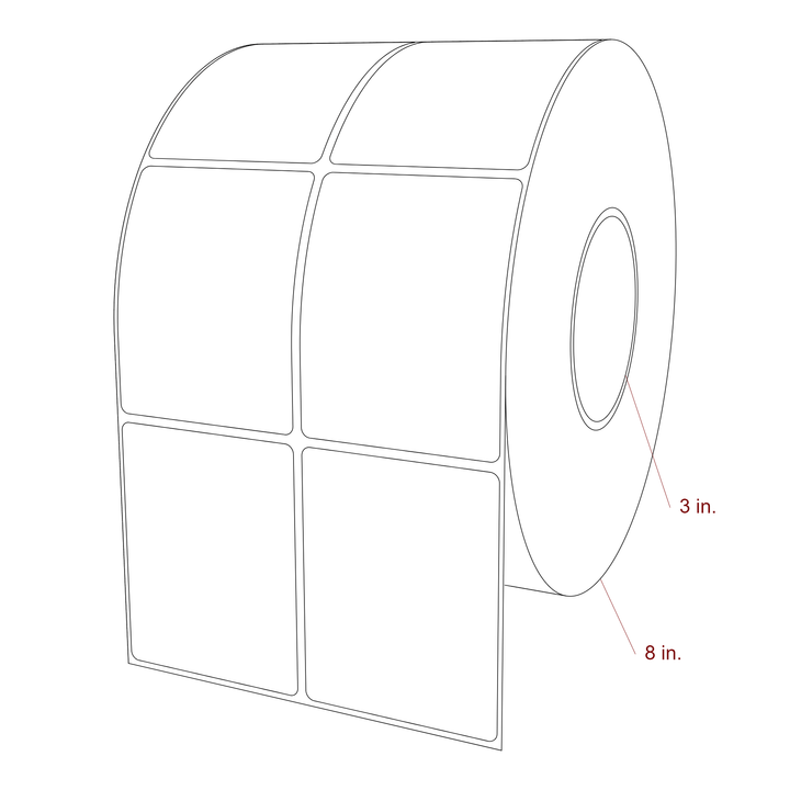 2.75 Inch x 3.5 Inch Rectangle Inkjet Label Roll - 3 Inch Core - 8 Inch Roll OD - 2Up - 3D Perspective
