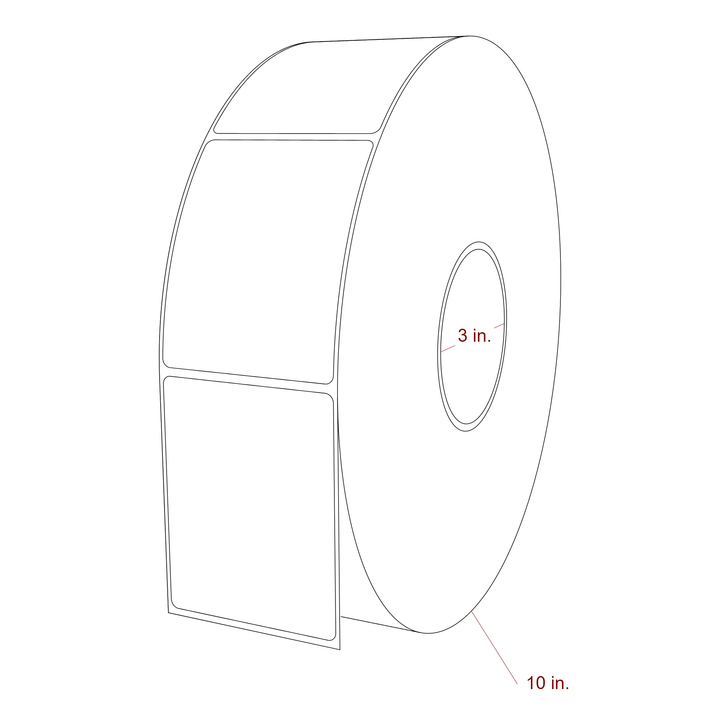 2.75 Inch x 3.5 Inch Rectangle Inkjet Label Roll - 3 Inch Core - 10 Inch Roll OD - 3D Perspective