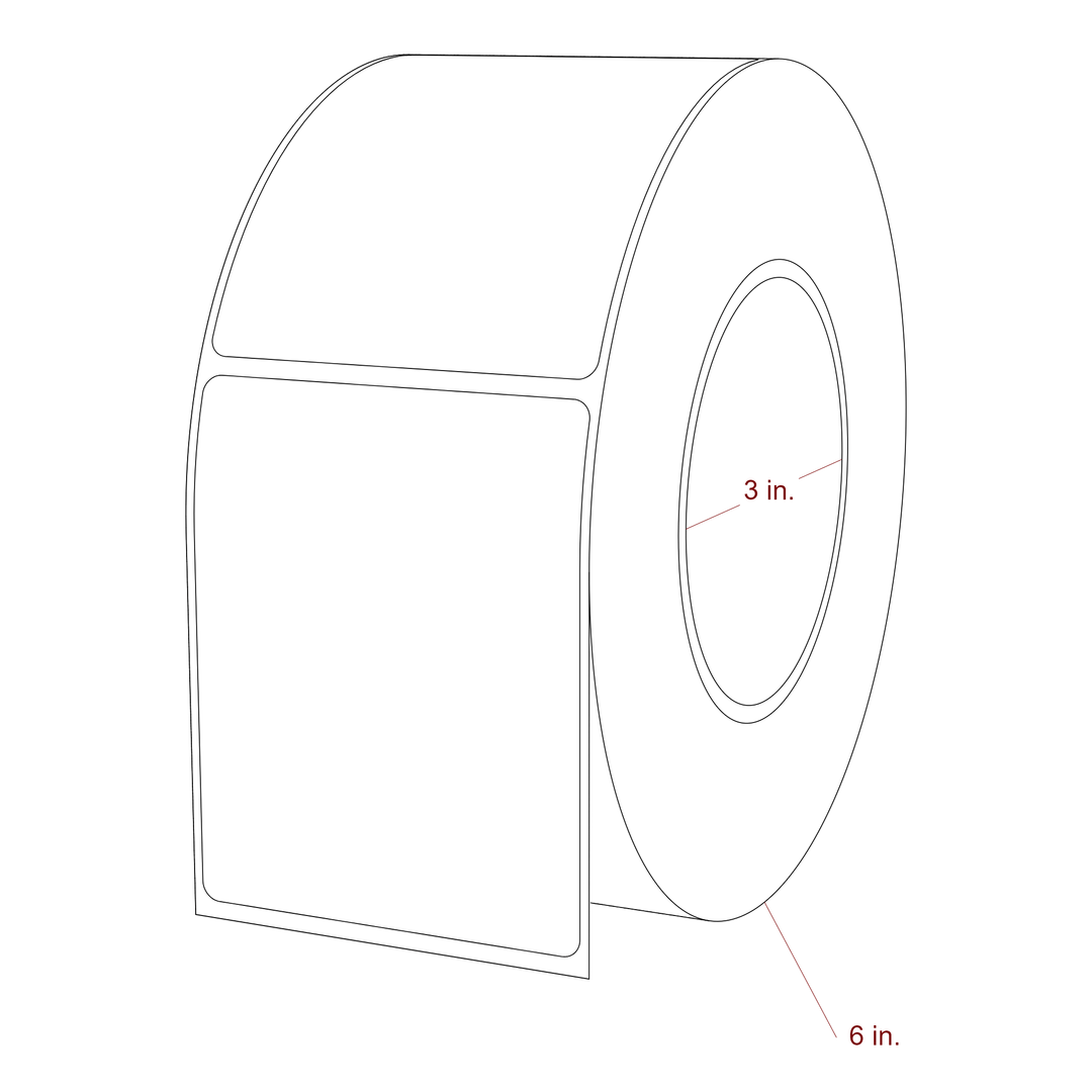 2.75 Inch x 3.5 Inch Rectangle Inkjet Label Roll - 3 Inch Core - 6 Inch Roll OD - 3D Perspective