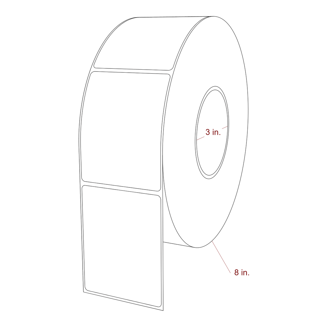 2.75 Inch x 3.5 Inch Rectangle Inkjet Label Roll - 3 Inch Core - 8 Inch Roll OD - 3D Perspective