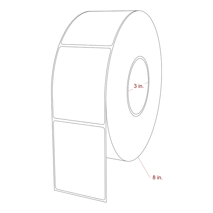 2.75 Inch x 3.5 Inch Rectangle Inkjet Label Roll - 3 Inch Core - 8 Inch Roll OD - 3D Perspective