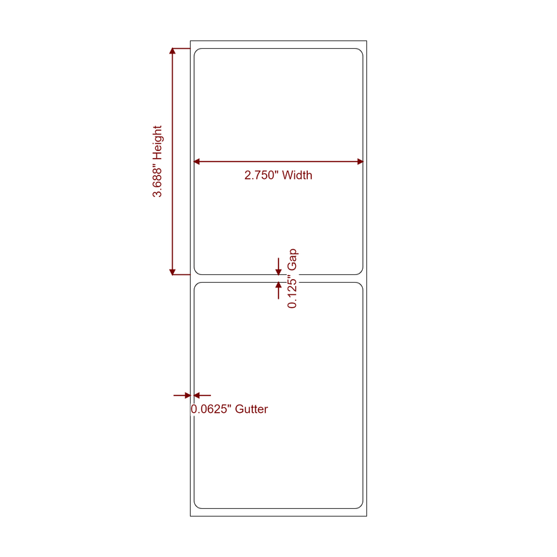 2.75" x 3.6875" Inkjet Label Rolls | Fits Epson ColorWorks, VIPColor & Primera - Label Diagram