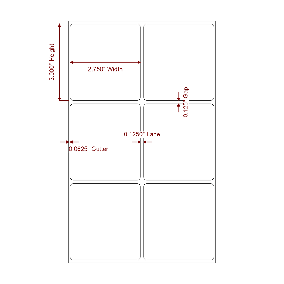 2.75 Inch x 3 Inch Rectangle Inkjet Label Roll - 2Up - 2D Drawing
