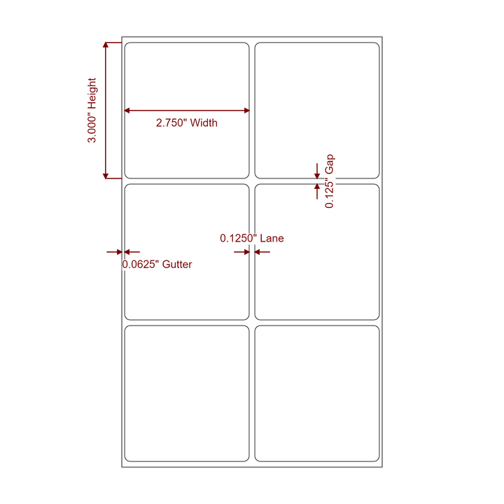 2.75 Inch x 3 Inch Rectangle Inkjet Label Roll - 2Up - 2D Drawing