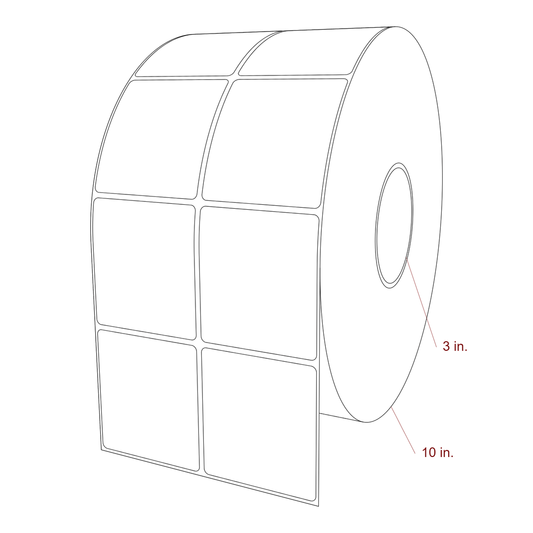 2.75 Inch x 3 Inch Rectangle Inkjet Label Roll - 3 Inch Core - 10 Inch Roll OD - 2Up - 3D Perspective