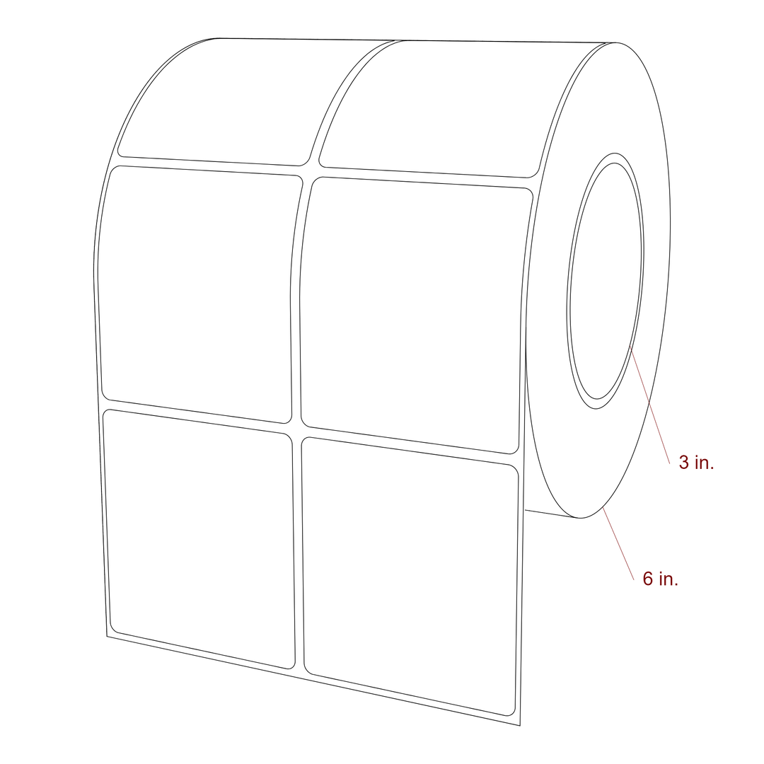 2.75 Inch x 3 Inch Rectangle Inkjet Label Roll - 3 Inch Core - 6 Inch Roll OD - 2Up - 3D Perspective