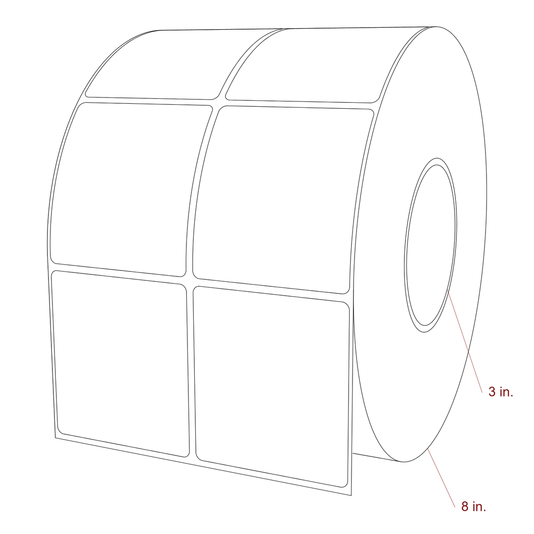 2.75 Inch x 3 Inch Rectangle Inkjet Label Roll - 3 Inch Core - 8 Inch Roll OD - 2Up - 3D Perspective