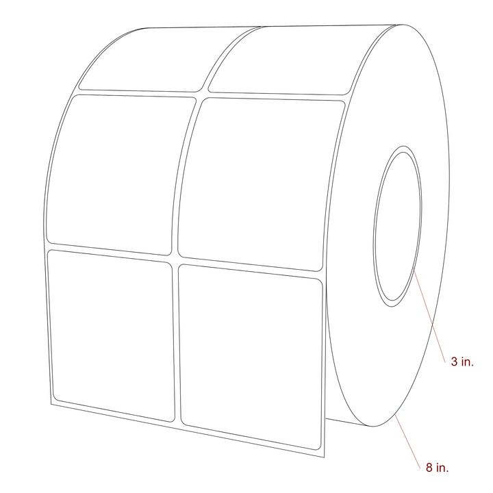 2.75 Inch x 3 Inch Rectangle Inkjet Label Roll - 3 Inch Core - 8 Inch Roll OD - 2Up - 3D Perspective