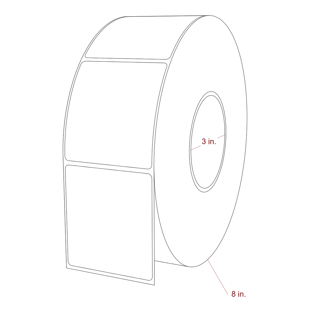 2.75 Inch x 3 Inch Rectangle Inkjet Label Roll - 3 Inch Core - 8 Inch Roll OD - 3D Perspective