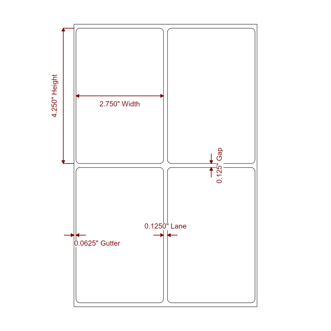 2.75 Inch x 4.25 Inch Rectangle Inkjet Label Roll - 2Up - 2D Drawing