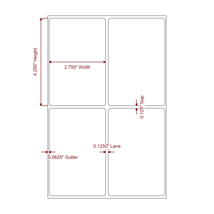 2.75 Inch x 4.25 Inch Rectangle Inkjet Label Roll - 2Up - 2D Drawing