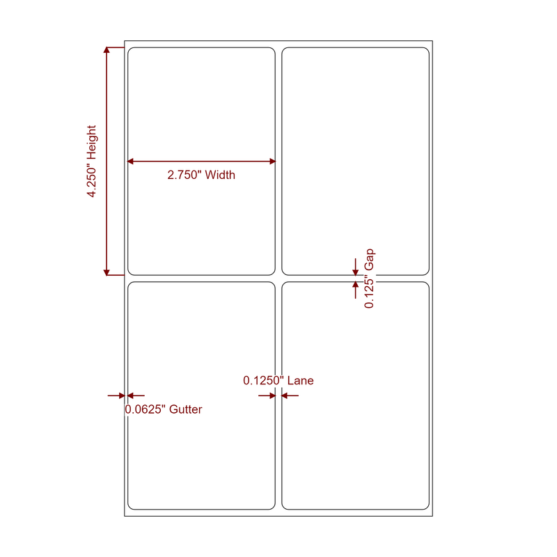 2.75" x 4.25" Inkjet Label Rolls | 2-Up | Fits Epson ColorWorks, VIPColor & Primera - Label Diagram