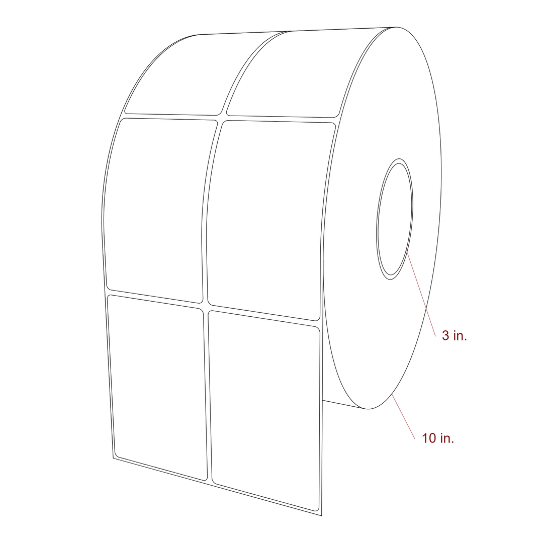 2.75 Inch x 4.25 Inch Rectangle Inkjet Label Roll - 3 Inch Core - 10 Inch Roll OD - 2Up - 3D Perspective