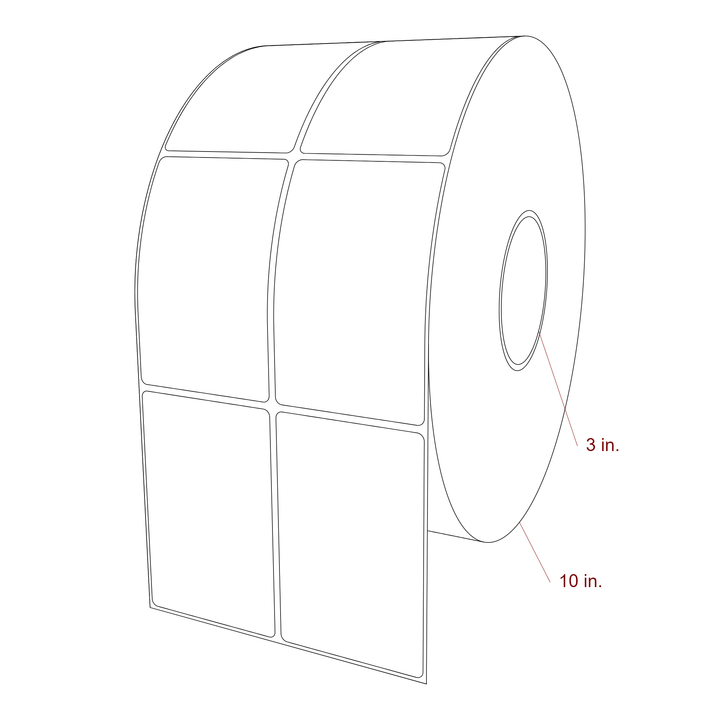 2.75 Inch x 4.25 Inch Rectangle Inkjet Label Roll - 3 Inch Core - 10 Inch Roll OD - 2Up - 3D Perspective