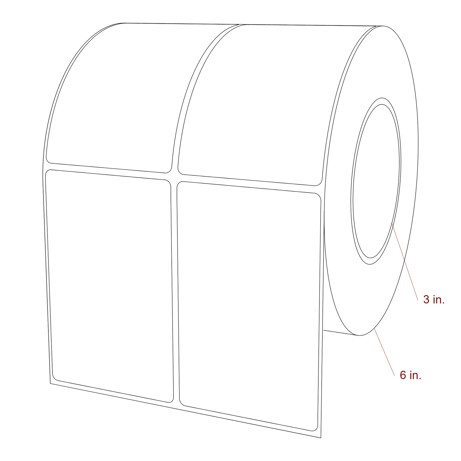 2.75 Inch x 4.25 Inch Rectangle Inkjet Label Roll - 3 Inch Core - 6 Inch Roll OD - 2Up - 3D Perspective