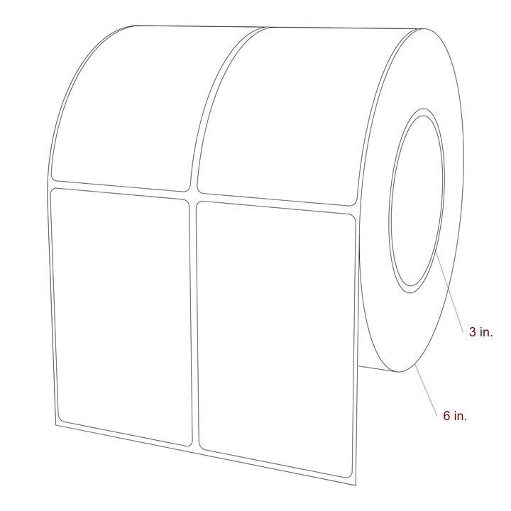 2.75 Inch x 4.25 Inch Rectangle Inkjet Label Roll - 3 Inch Core - 6 Inch Roll OD - 2Up - 3D Perspective