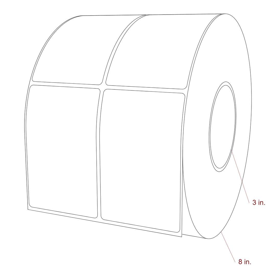 2.75 Inch x 4.25 Inch Rectangle Inkjet Label Roll - 3 Inch Core - 8 Inch Roll OD - 2Up - 3D Perspective