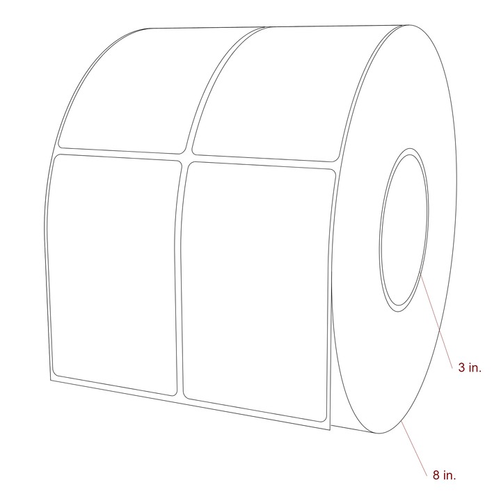 2.75 Inch x 4.25 Inch Rectangle Inkjet Label Roll - 3 Inch Core - 8 Inch Roll OD - 2Up - 3D Perspective