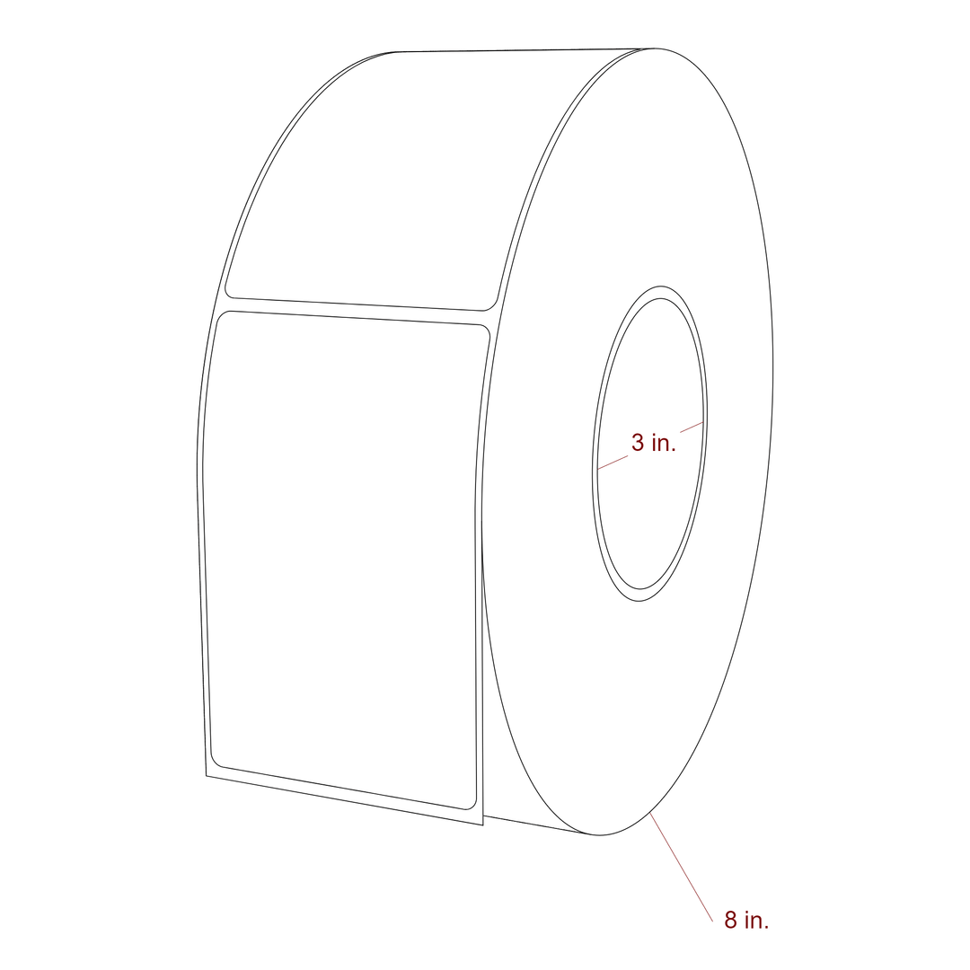2.75 Inch x 4.25 Inch Rectangle Inkjet Label Roll - 3 Inch Core - 8 Inch Roll OD - 3D Perspective