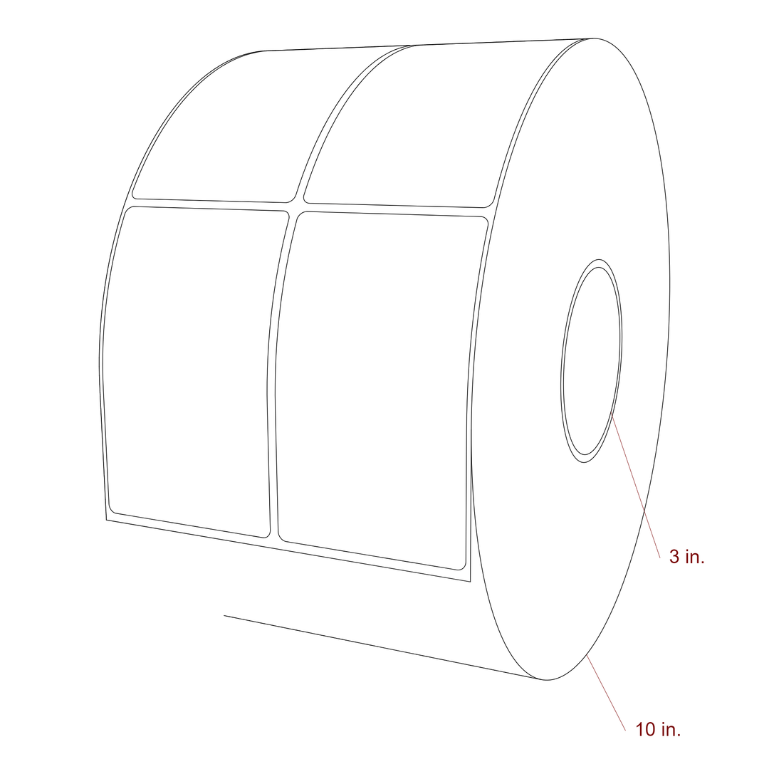 2.75 Inch x 4.5 Inch Rectangle Inkjet Label Roll - 3 Inch Core - 10 Inch Roll OD - 2Up - 3D Perspective