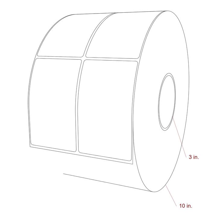 2.75 Inch x 4.5 Inch Rectangle Inkjet Label Roll - 3 Inch Core - 10 Inch Roll OD - 2Up - 3D Perspective