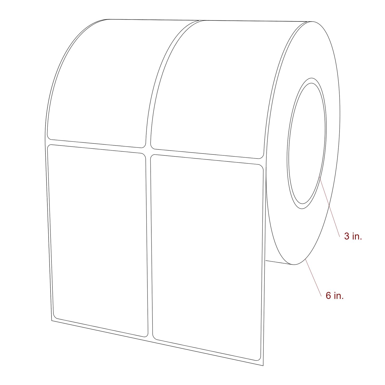 2.75 Inch x 4.5 Inch Rectangle Inkjet Label Roll - 3 Inch Core - 6 Inch Roll OD - 2Up - 3D Perspective