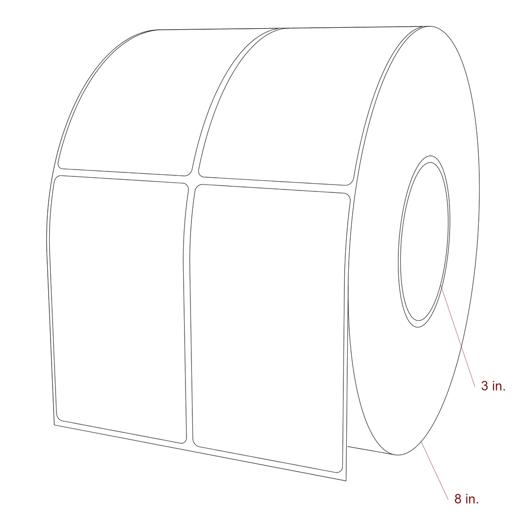 2.75 Inch x 4.5 Inch Rectangle Inkjet Label Roll - 3 Inch Core - 8 Inch Roll OD - 2Up - 3D Perspective