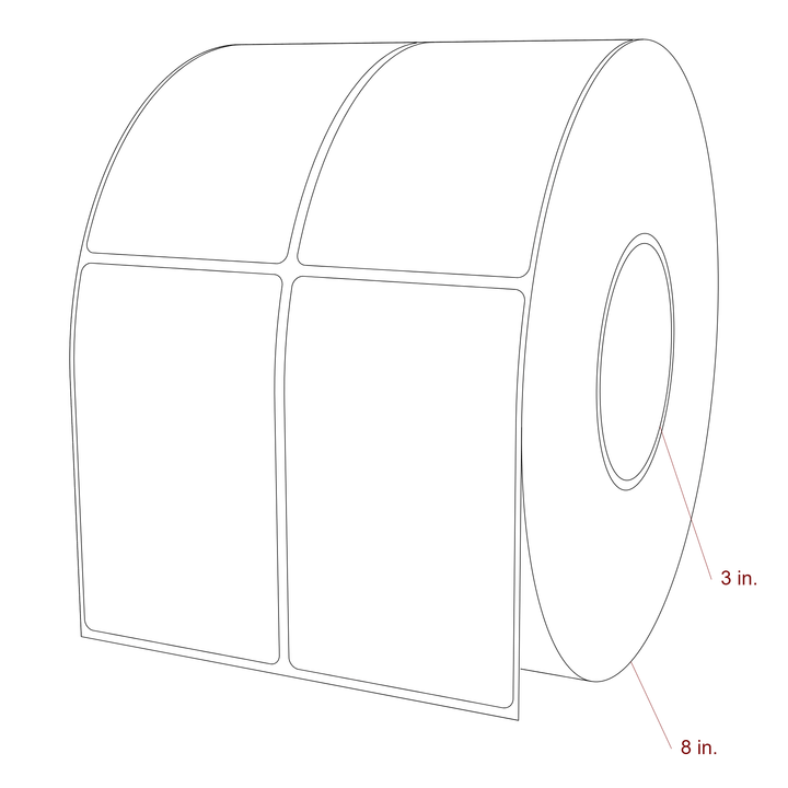 2.75 Inch x 4.5 Inch Rectangle Inkjet Label Roll - 3 Inch Core - 8 Inch Roll OD - 2Up - 3D Perspective