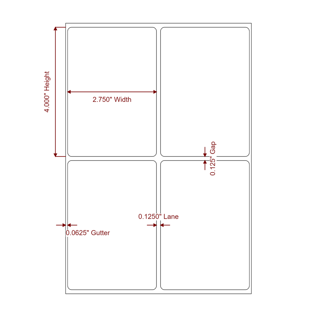 2.75 Inch x 4 Inch Rectangle Inkjet Label Roll - 2Up - 2D Drawing
