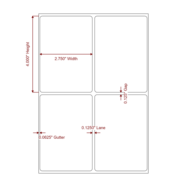 2.75 Inch x 4 Inch Rectangle Inkjet Label Roll - 2Up - 2D Drawing