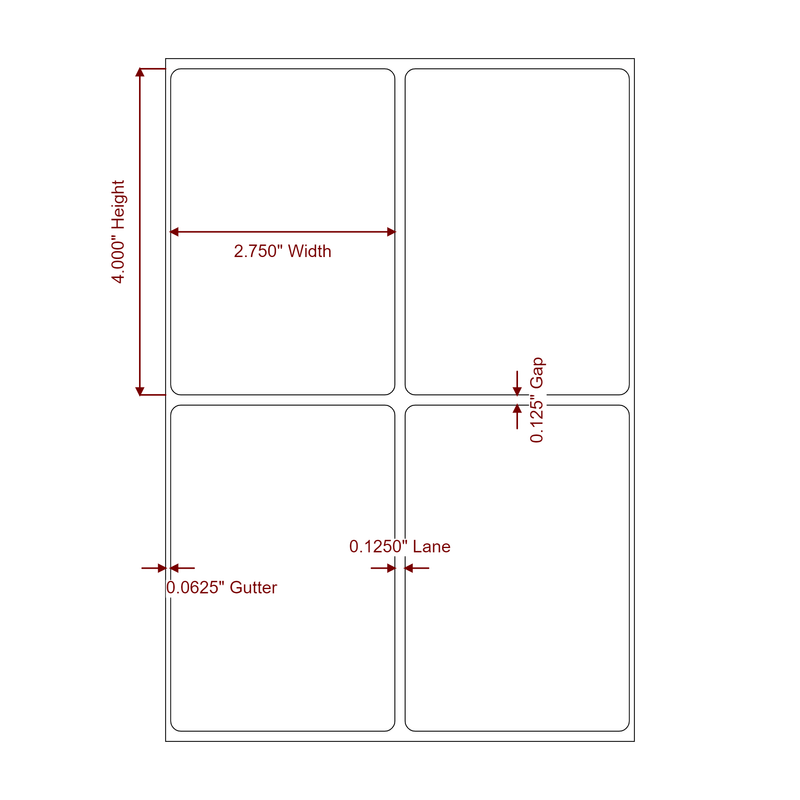 2.75" x 4" Inkjet Label Rolls | 2-Up | Fits Epson ColorWorks, VIPColor & Primera - Label Diagram