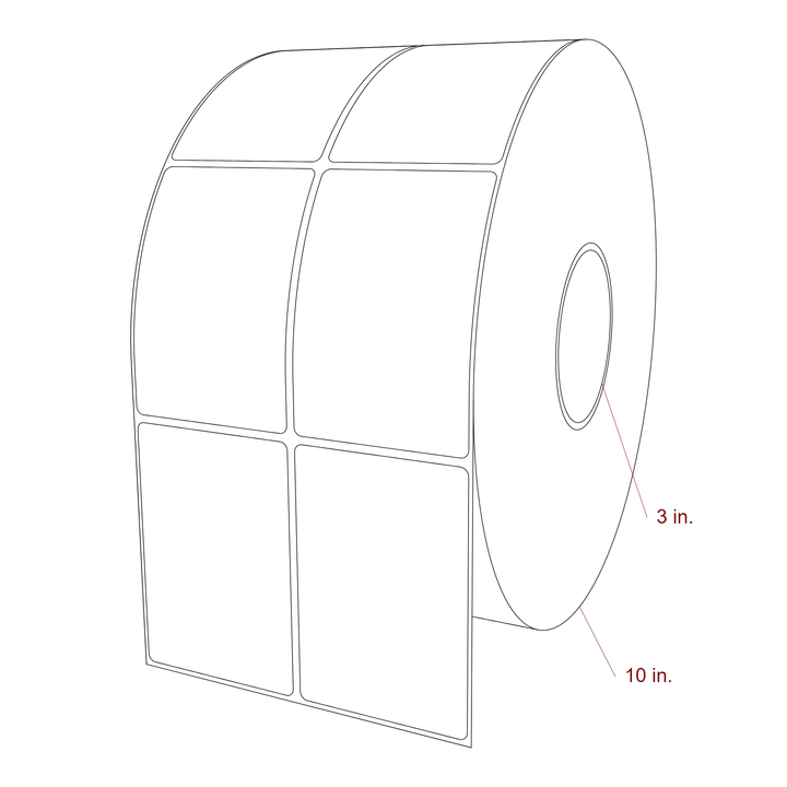2.75 Inch x 4 Inch Rectangle Inkjet Label Roll - 3 Inch Core - 10 Inch Roll OD - 2Up - 3D Perspective
