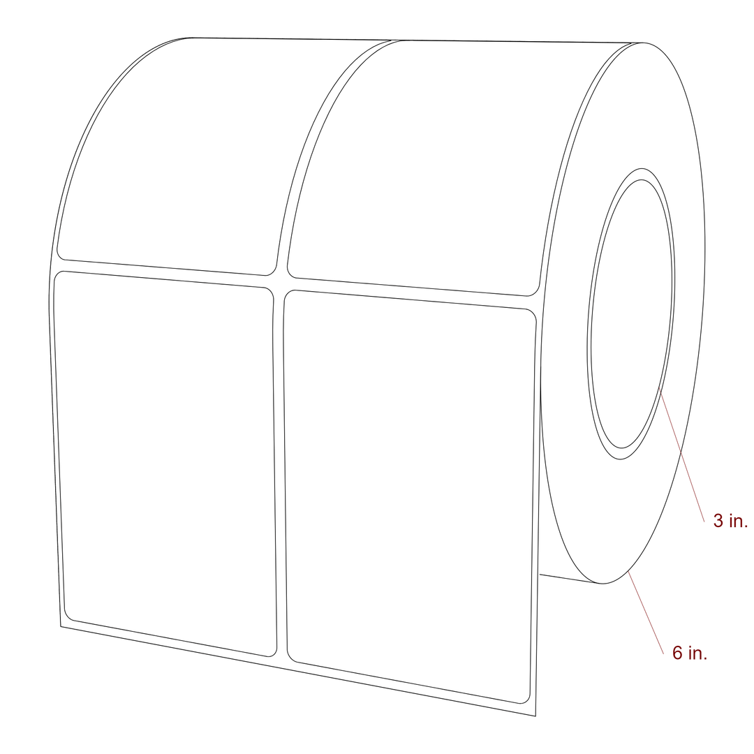 2.75 Inch x 4 Inch Rectangle Inkjet Label Roll - 3 Inch Core - 6 Inch Roll OD - 2Up - 3D Perspective