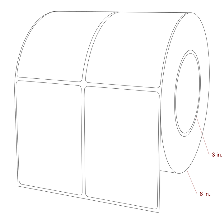 2.75 Inch x 4 Inch Rectangle Inkjet Label Roll - 3 Inch Core - 6 Inch Roll OD - 2Up - 3D Perspective