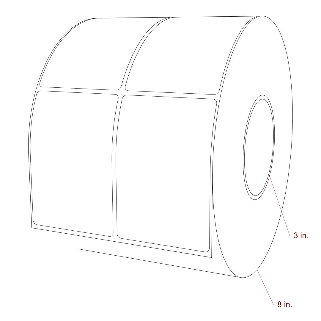 2.75 Inch x 4 Inch Rectangle Inkjet Label Roll - 3 Inch Core - 8 Inch Roll OD - 2Up - 3D Perspective