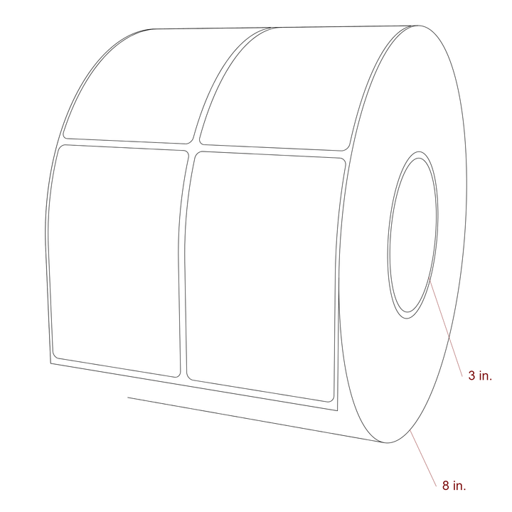 2.75 Inch x 4 Inch Rectangle Inkjet Label Roll - 3 Inch Core - 8 Inch Roll OD - 2Up - 3D Perspective