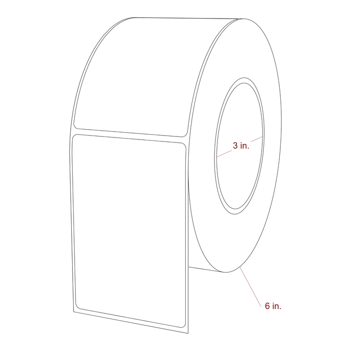 2.75 Inch x 4 Inch Rectangle Inkjet Label Roll - 3 Inch Core - 6 Inch Roll OD - 3D Perspective