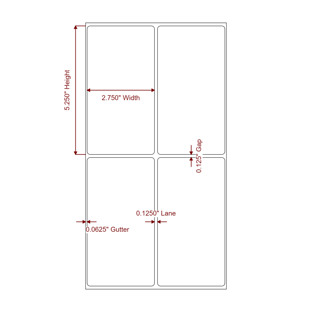 2.75 Inch x 5.25 Inch Rectangle Inkjet Label Roll - 2Up - 2D Drawing
